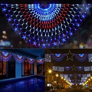 USA Flag Fan Christmas Lights Outdoor 243 LEDs American Flag Lights, Waterproof